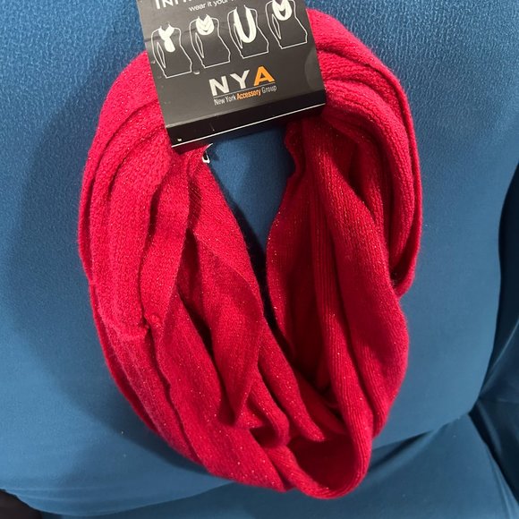 NYA Infinity Scarf - Raspberry Red with Glitter - One Size - Picture 2 of 5